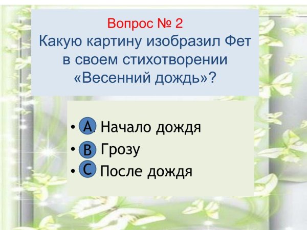 Вопросы к стихотворению весенний дождь