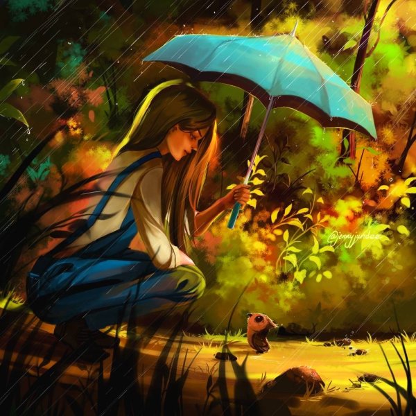 Девушка под зонтиком фэнтези