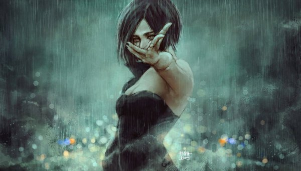 Девушка под дождем арты