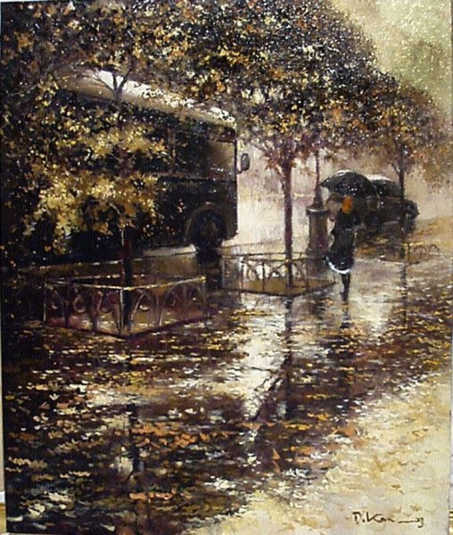 Художник д. Козлов. "Троллейбус под дождём"