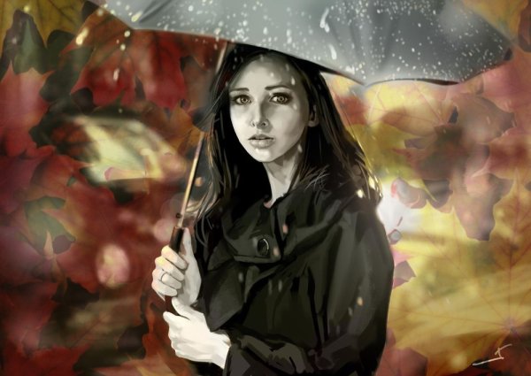 Девушка с зонтиком под дождем