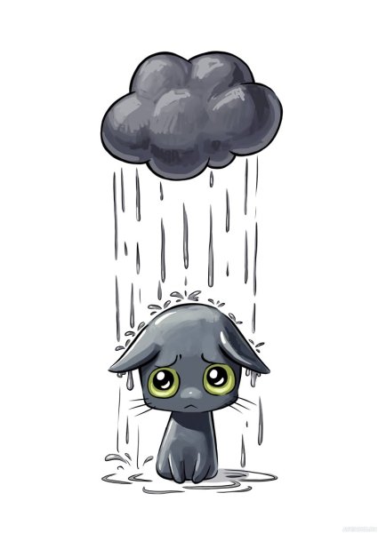 Грустный кот под дождем