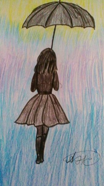 Девушка с зонтом для срисовки