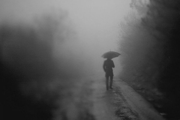 Человек с зонтом в тумане