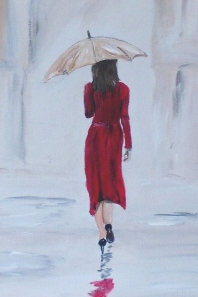 Девушка под дождем акварель