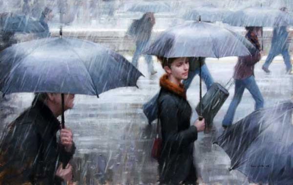 Прохожие с зонтами