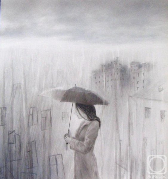 Дождливый пейзаж карандашом