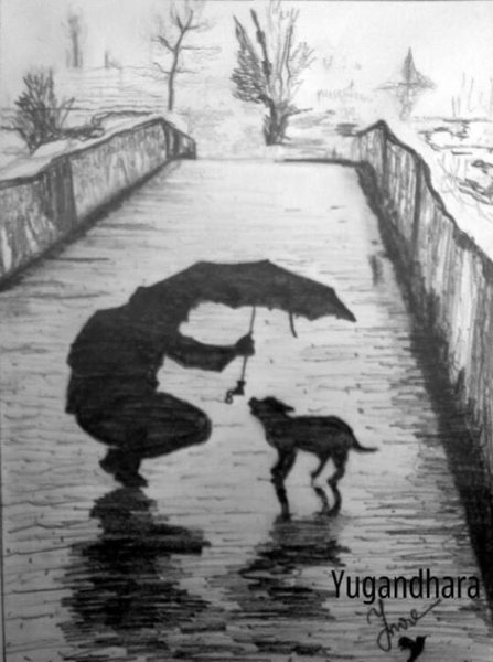 Дождливый пейзаж карандашом