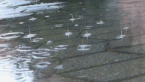 Капли дождя в луже