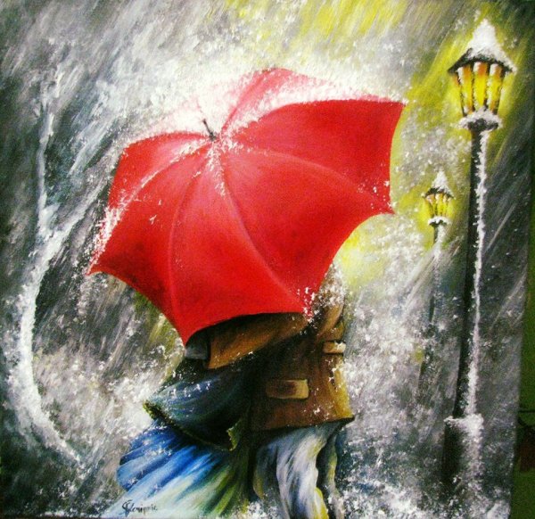 Зонтики маслом