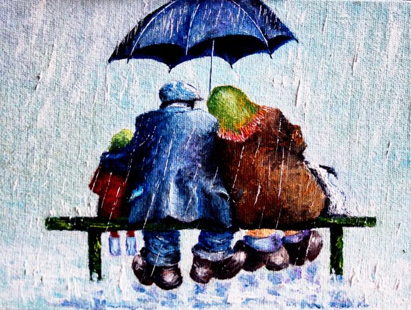 Старичок с зонтом живопись