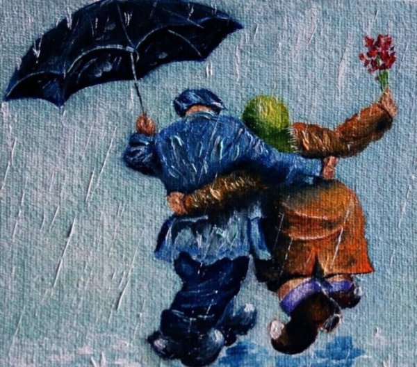 Старичок с зонтом живопись