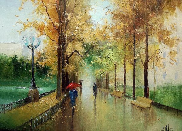 Живопись осень дождь