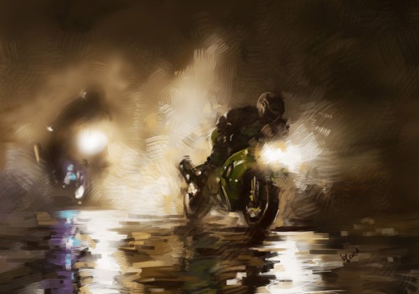 Мотоциклист в дождь