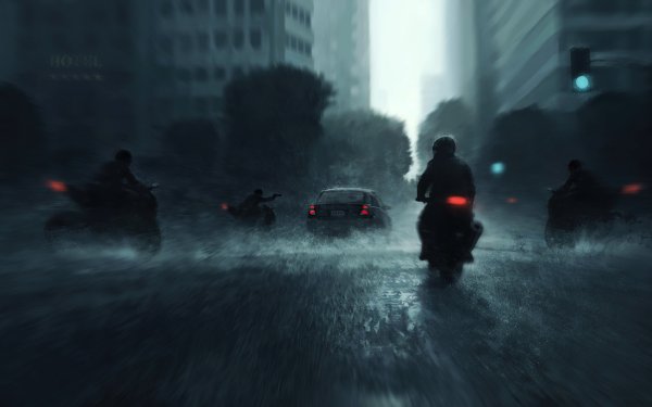 Байкер в дождь