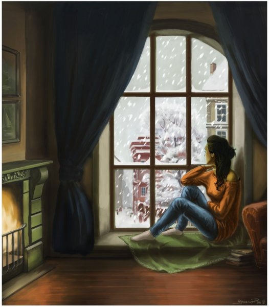 Девушка перед окном в осень