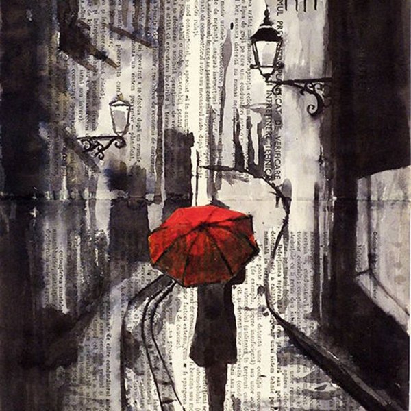 Красный зонт в живописи