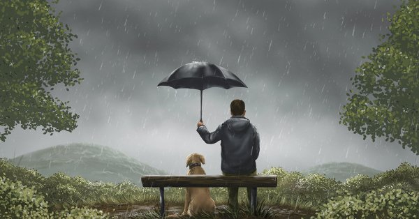 Человек с зонтом арт