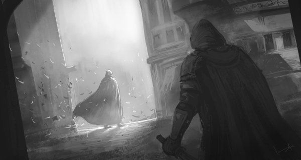 Человек в плаще с капюшоном арт