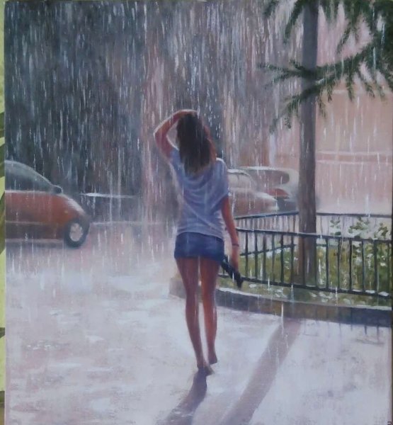 Картинки Брюнетка лица Девушки Дождь Мокрые x