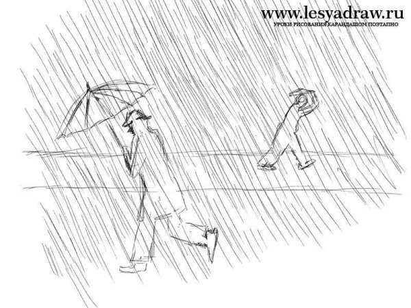 Дождь рисунок карандашом