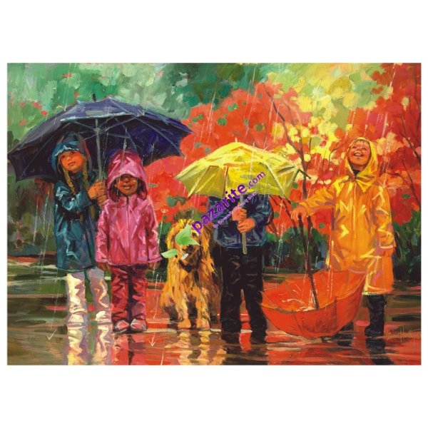 Дети осенью под дождем