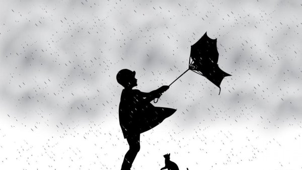 Силуэт человека под дождем