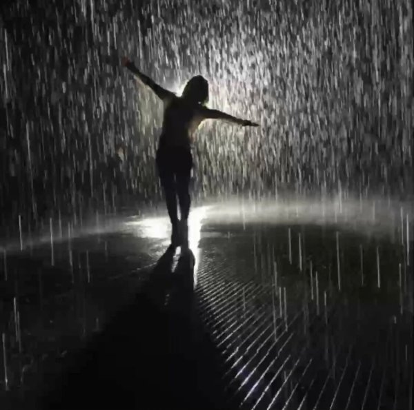 Силуэт девушки под дождем