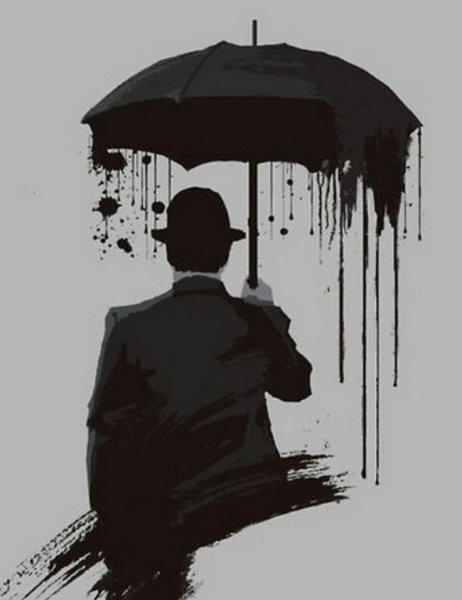 Силуэт человека с зонтом