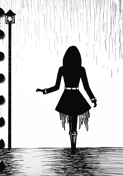 Силуэт человек под ливнем