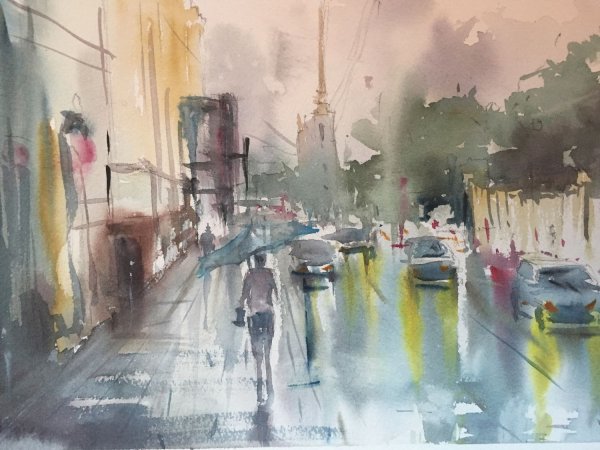 Дождливый день акварелью