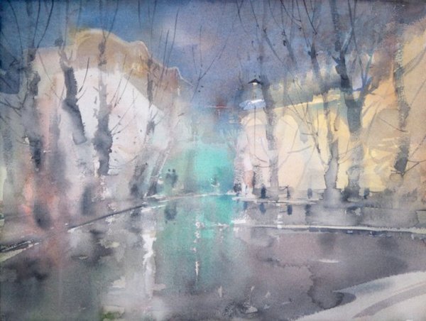 Дождливый день акварелью