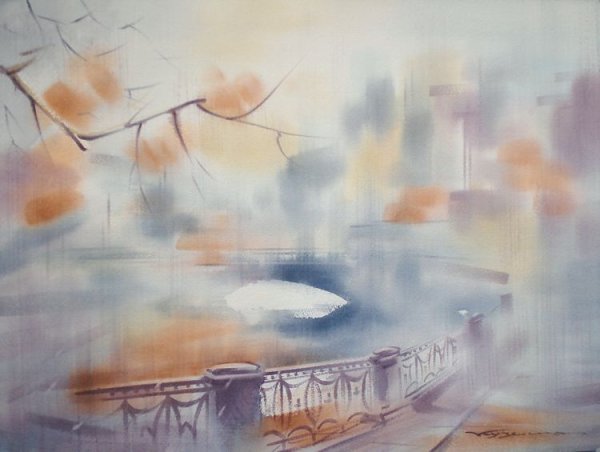 Дождливый Петербург акварель