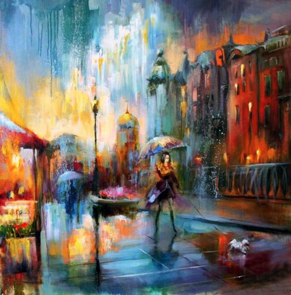 Дождливый город картина маслом