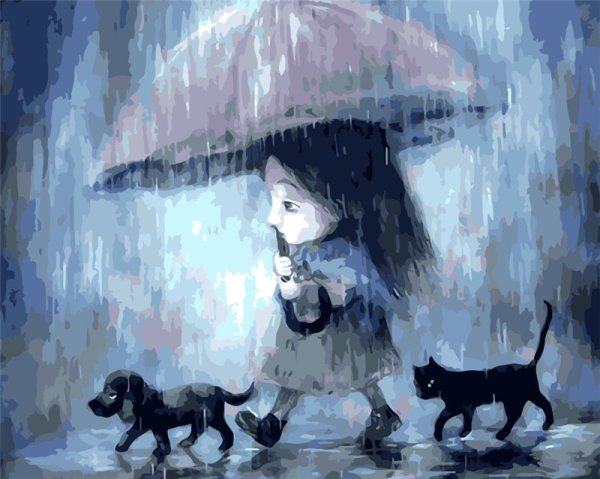 Девочка с собакой под дождем