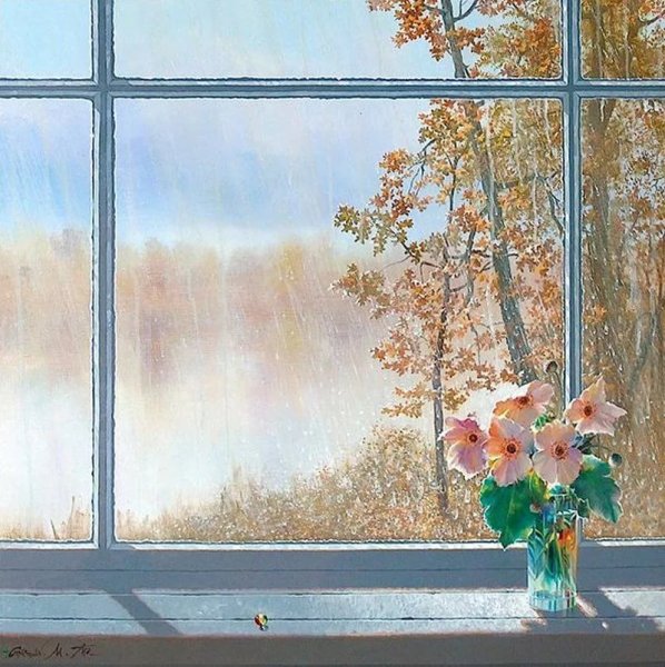 Цветы на окне художник Михаил Горбань