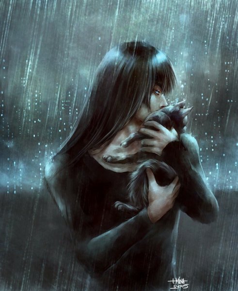 Грустная девушка под дождем