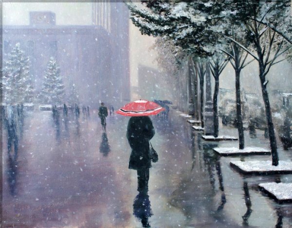 Живопись дождь зимой