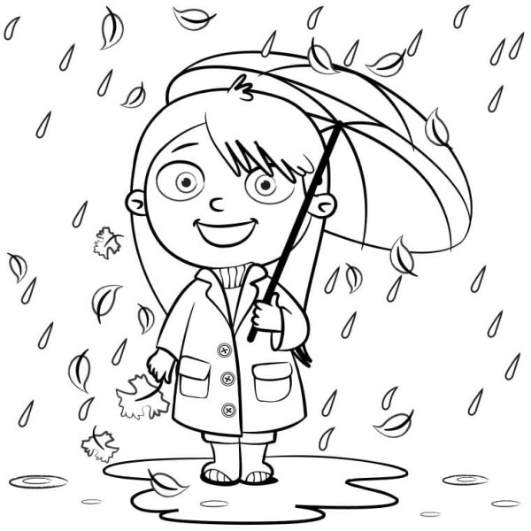 Дети под дождем раскраска