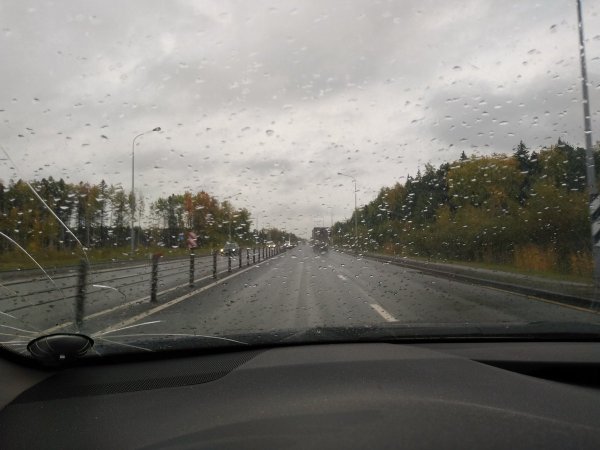 Осенний снег из окна машины