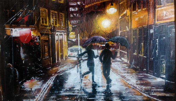 Город под дождем живопись