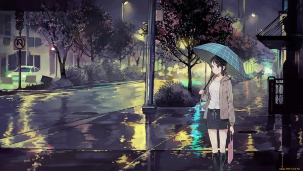 Аниме улица дождь