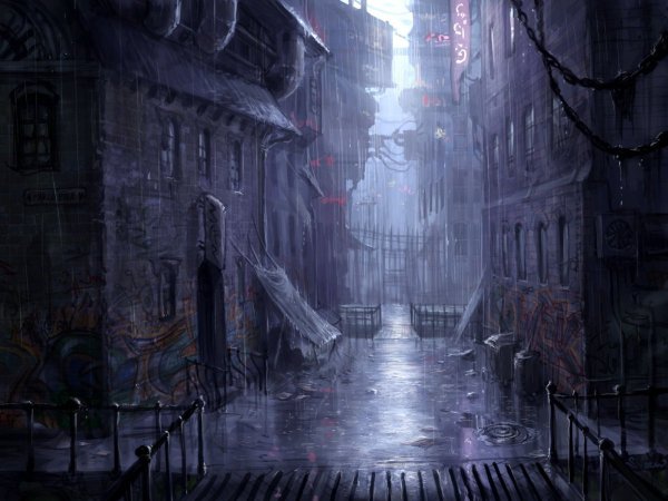 Мрачный дождливый город