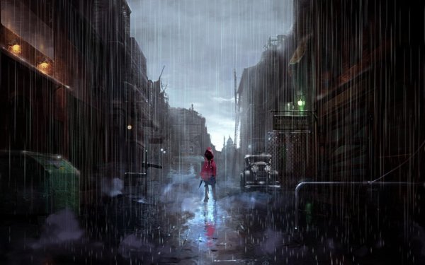 Аниме город дождь