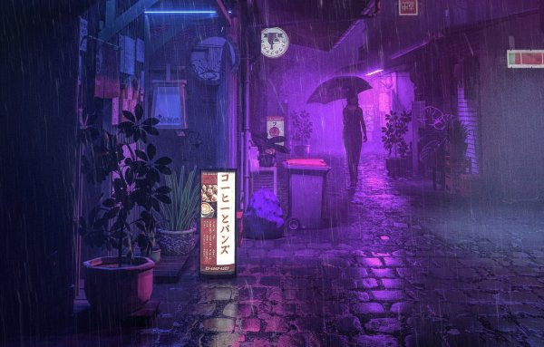 Аниме улица дождь