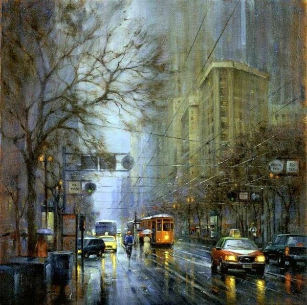 Дождь в городе живопись