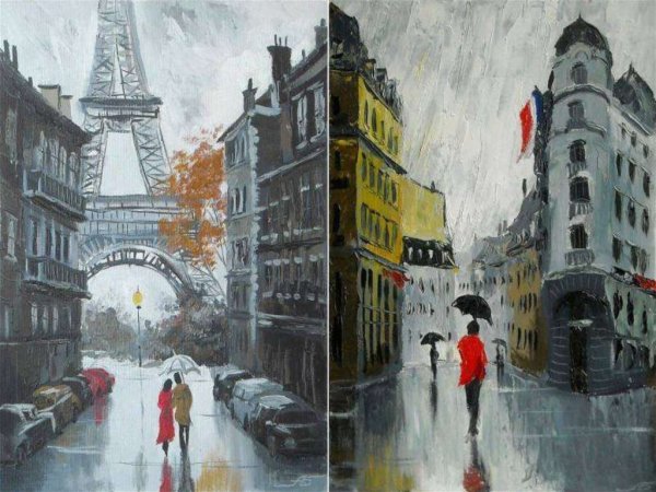 Акварель дождь в Париже
