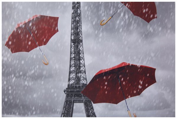 Париж с красным зонтом