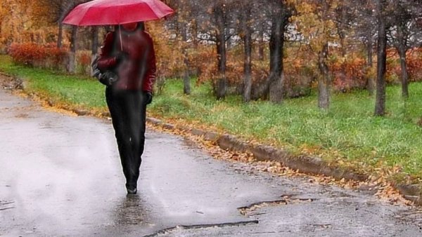 Люди под осенним дождем