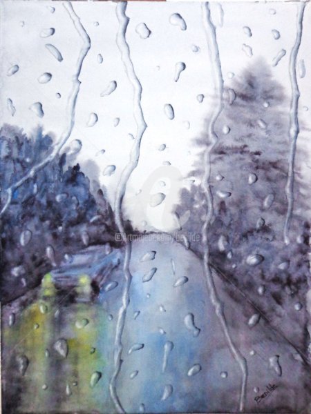 Дождь за окном акварель